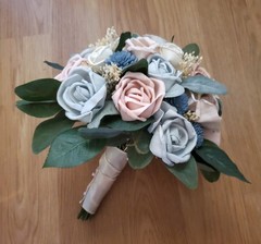 Pale Blue Blush Pink Bridal Bouquet Dusty Rose Sola Wood Bridesmaid Wedding Prom