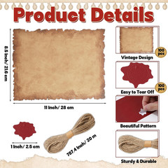 100 Sets Vintage Scroll Invitation with Foil Sticker String Antique Aged Wedding