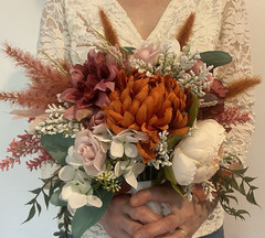 Beautiful Bridal Wedding Bouquet Budget Handmade Faux Floral Orange Purple Pink