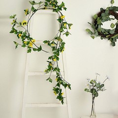 YELLOW 5 ft SILK Daisy FLOWERS Garland Magnolia Leaves Hanging Vine Party Events