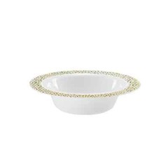 White Plastic Round Bowls 5Oz Pebbled Dessert With Gold Rim Disposable Tableware