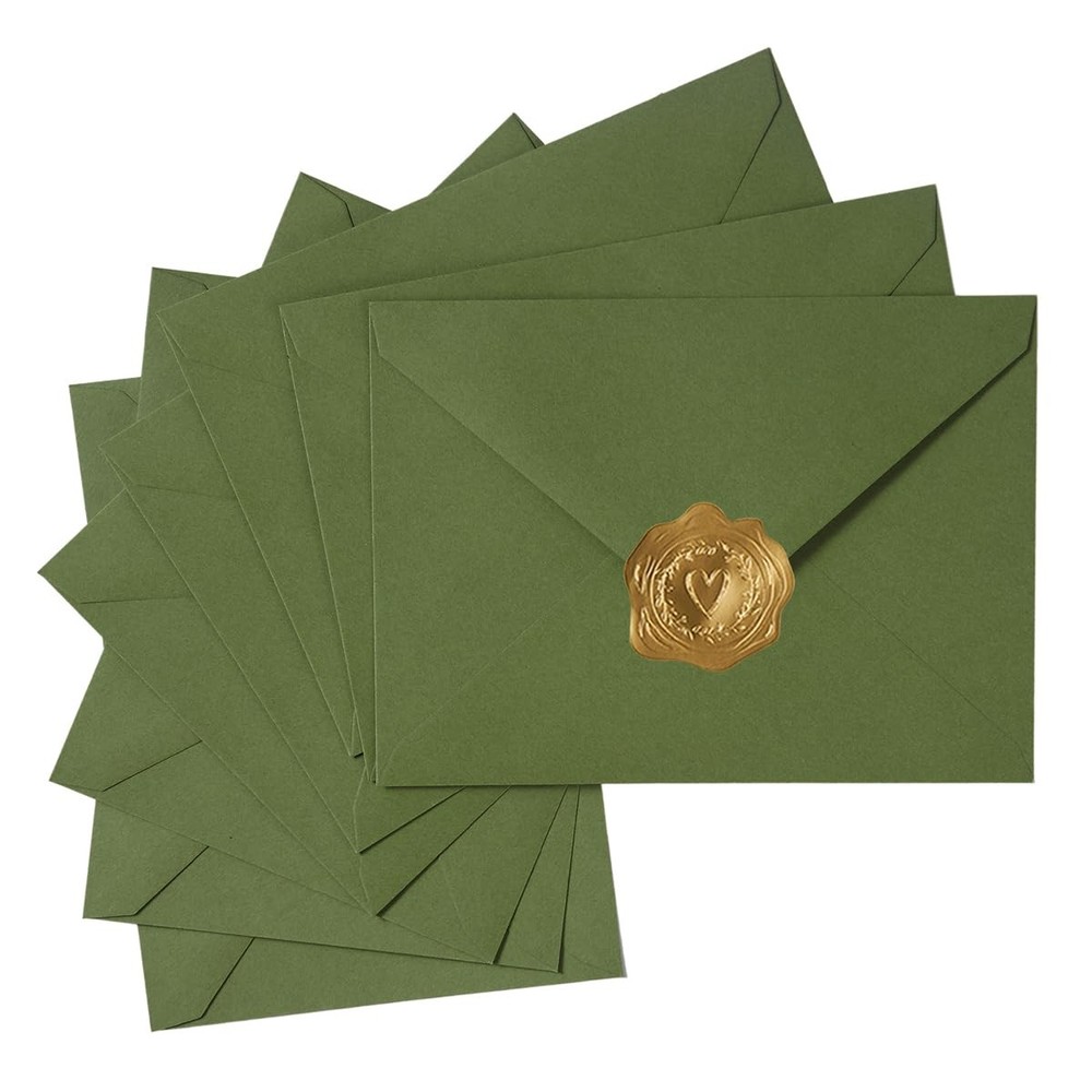 50 Pack A7 Colorful 5×7 Envelopes V Flap 5.24 x 7.24 inches, Olive Green