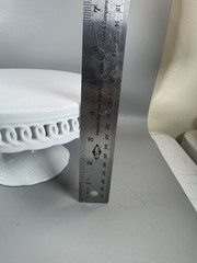 Vintage White Milk Glass Pedestal Cake Stand Openwork Edge 8” Round