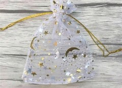 10 Moon Star Organza Gift Bags Wedding Jewelry Drawstring Xmas-3.54″ x 2.76″ Whi
