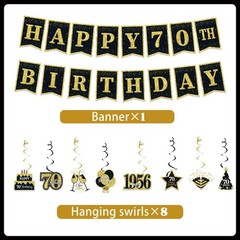 70th Birthday Decorations for Men – Black Gold Party Supplies Set
