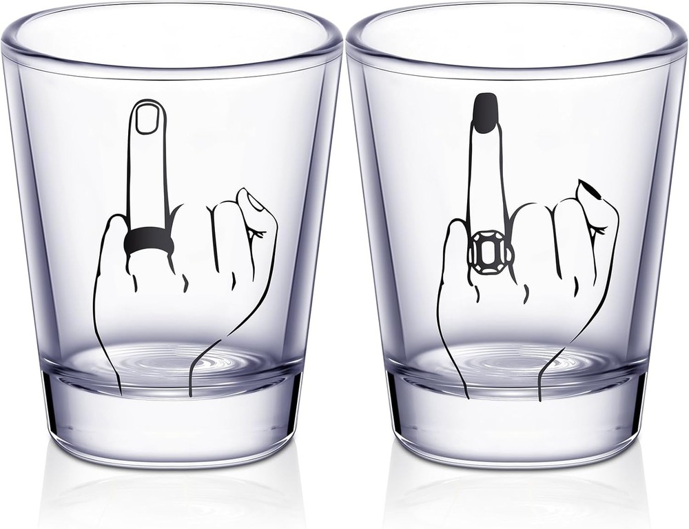 Bride and Groom Glasses 2 Pieces Ring Finger Wedding Funny Bride Wine Glass 2 oz
