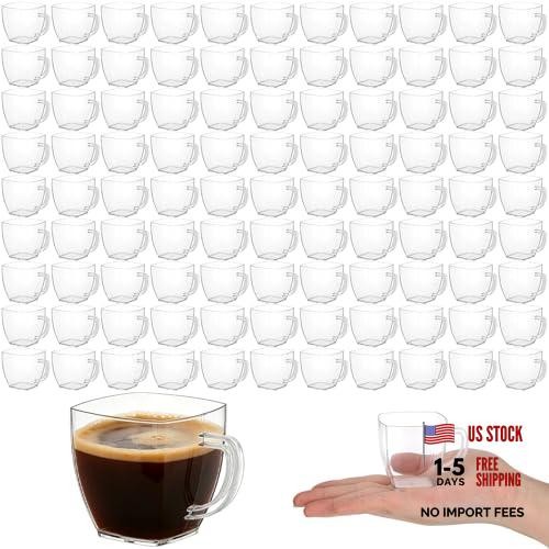 2oz Mini Disposable Tea Cups with Handle – 100 Pack – Clear Disposable Espresso