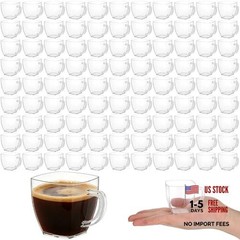 2oz Mini Disposable Tea Cups with Handle – 100 Pack – Clear Disposable Espresso