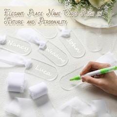 24 PCS Clear Acrylic Place Cards Wedding White Ribbon 3.54×1.77 Inch Blank
