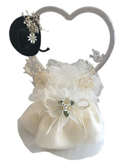 Daisy, Glass Heart and Doves, and Black Cowboy Hat, Ivory Western Cake Topper