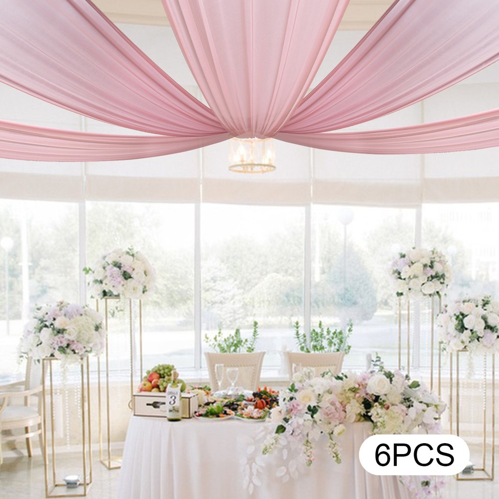 Deep Rose Chiffon Ceiling Drapes 6 Panels 15ft × 5ft Rod Pocket Wedding Decor