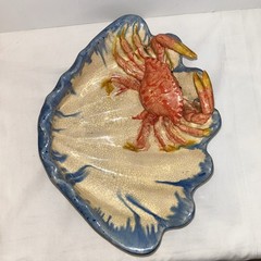 DEPT 56 Figural Palissy Style Majolica Clamshell and Crab Decorative Bowl