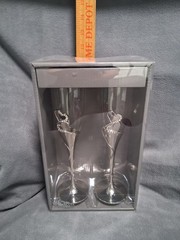 Wedding Champagne toasting Flutes His and Hers New In Box Set of 2 Silver