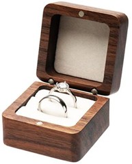 Square Solid Wood Double Ring Box Case for Wedding Ceremony Beige Inner
