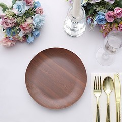 6 BROWN 8″ Round Wood Grain Design Heavy Duty Plastic PLATES Party Decorations