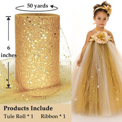 Glitter Tulle Fabric, 6 Inch by 50 Yards (150Ft) Sequin Christmas Tulle Roll for