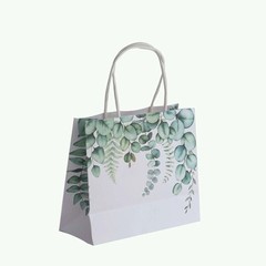 12 WHITE GREEN Eucalyptus Paper Gift Bags with Handles Party Favors Supplies