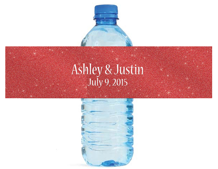 100 Modern Red glitter Wedding Birthday Party Water Bottle Labels 8″x2″
