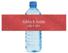 100 Modern Red glitter Wedding Birthday Party Water Bottle Labels 8″x2″