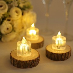 CLEAR 12 Flameless 2″ Battery Operated LED Tealight CANDLES Column Design Party