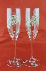 ELEGANT CHAMPAGNE FRANCE FLUTE/GLASS PAIR BLOSSOM FLOWER STEMWARE WEDDING