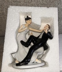 Porcelain Ceramic Wedding Cake Topper Bride Groom Funny Comical Reception Decor