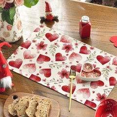 Hearts Floral Sweet Valentine’s Placemats Set of 4, 12×18 Inch Wedding