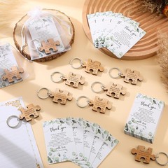 Unique 50 Sets Wedding Favors: Rustic Keychains with Thank You Cards & Bags