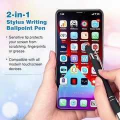 Bribobo 8 Pack Black Ballpoint Pen 2-in-1 Stylus – Retractable Metal Pen With…
