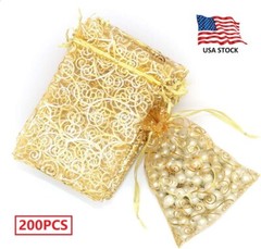 200PCS Sheer Drawstring Organza Jewelry Pouches Wedding Party Favor Gift Bags