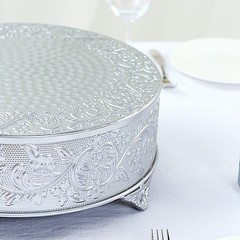 SILVER 14″ wide Round Floral Embossed Cake Stand Cupcake Display Wedding Party