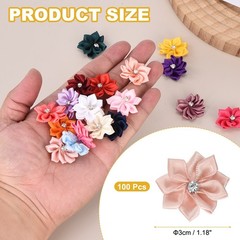 100Pcs Ribbon Flowers 1.2″ Fabric Flowers with Rhinestones Champagne