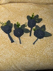 Set Of Four Denim Bridal Wedding Rose Boutonnières For Groomsmen