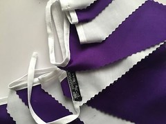 PURPLE AND WHITE FABRIC BUNTING, COLOUR VISIBLE ON BOTH SIDES .16ft or 30ft