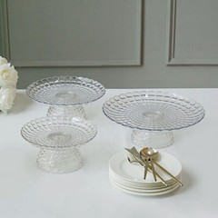 3 Clear Plastic CUPCAKE STANDS Pressed Design Stackable Dessert Pedestals Party