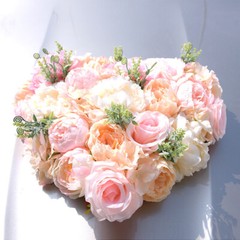 1 Set Artificial Flower Wedding Car Decor Kit Heart-Shaped Wreath Bow Garland