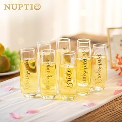 Champagne Glasses Bridal Bride x 1 + Maid of Honor x 1 + Birdesmaid x 6 Silver