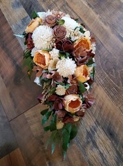 Fall Bridal Bouquet Cascade Sola Wood Burnt Orange Pink Burgundy Wedding Flowers