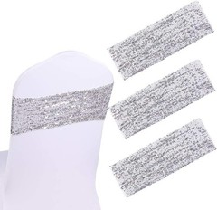 Sequin Spandex Chair Sash 50 Pcs Silver Sashes Chairs Stretch Bands Sparkling