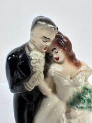 Vintage 1948 Paper Mache Bride and Groom Wedding Cake Topper