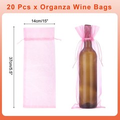 20Pcs 14 x 5 Inch Organza Wine Bags Gift Wrap Bags for Wedding Favors Pink