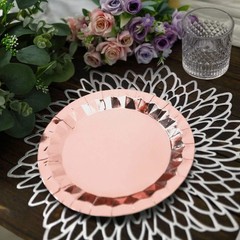 25 ROSE GOLD 9″ Metallic Round Paper Salad Dinner Plates Geometric Design