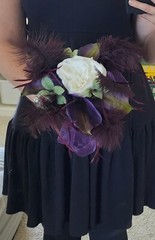 Bridal Bouquet Purple Cala Lilies and Feathers and White FlowersWhite