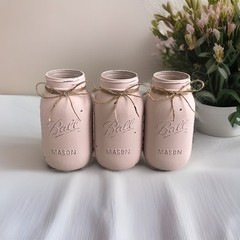 Set of 3 chalk painted distressed Quart size mason jar vases…mix & match colors!