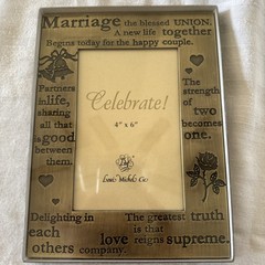 Wedding Photo Frame 4×6 Brushed Brass Engraved Love Quote Hearts Decor Gift NIB