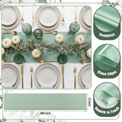 12 Sets Cheesecloth Table Runner 108×12 Inch with Artificial Sage Green