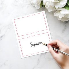 25 PCS Pink Lines Border Place Cards Editable Name Tent Table Food Label