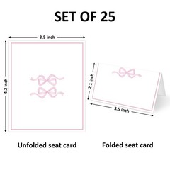 25 PCS Pink Ribbon Bow Place Cards Table Setting Blank Name Banquet Wedding