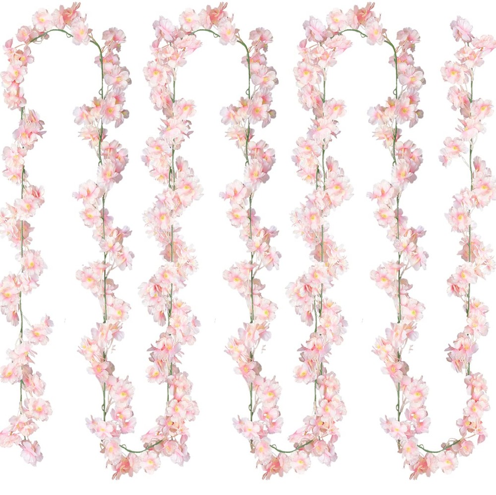 Sggvecsy Cherry Blossom Garland Artificial Flower Vines 2 2 Pack, Pink