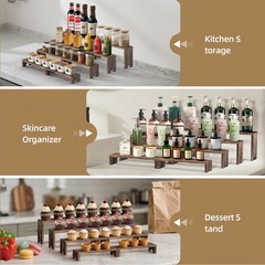 Mogenxoye Large 4 Set Wood Tone Wooden Tiered Display Stands 4 Tier Stackable